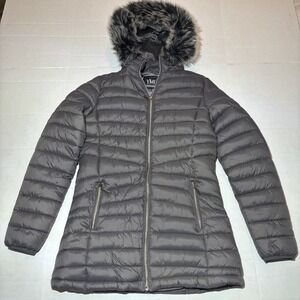 YMI Collection Gray Puffer Coat Faux Fur Hood Zip Size Medium m Jacket Women